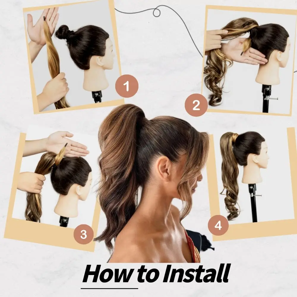 25" Ponytail Extensions Flexible Wrap Around Ponytail Hair Extensions Platinum Long Wavy Synthetic Ponytail for Women Party Use