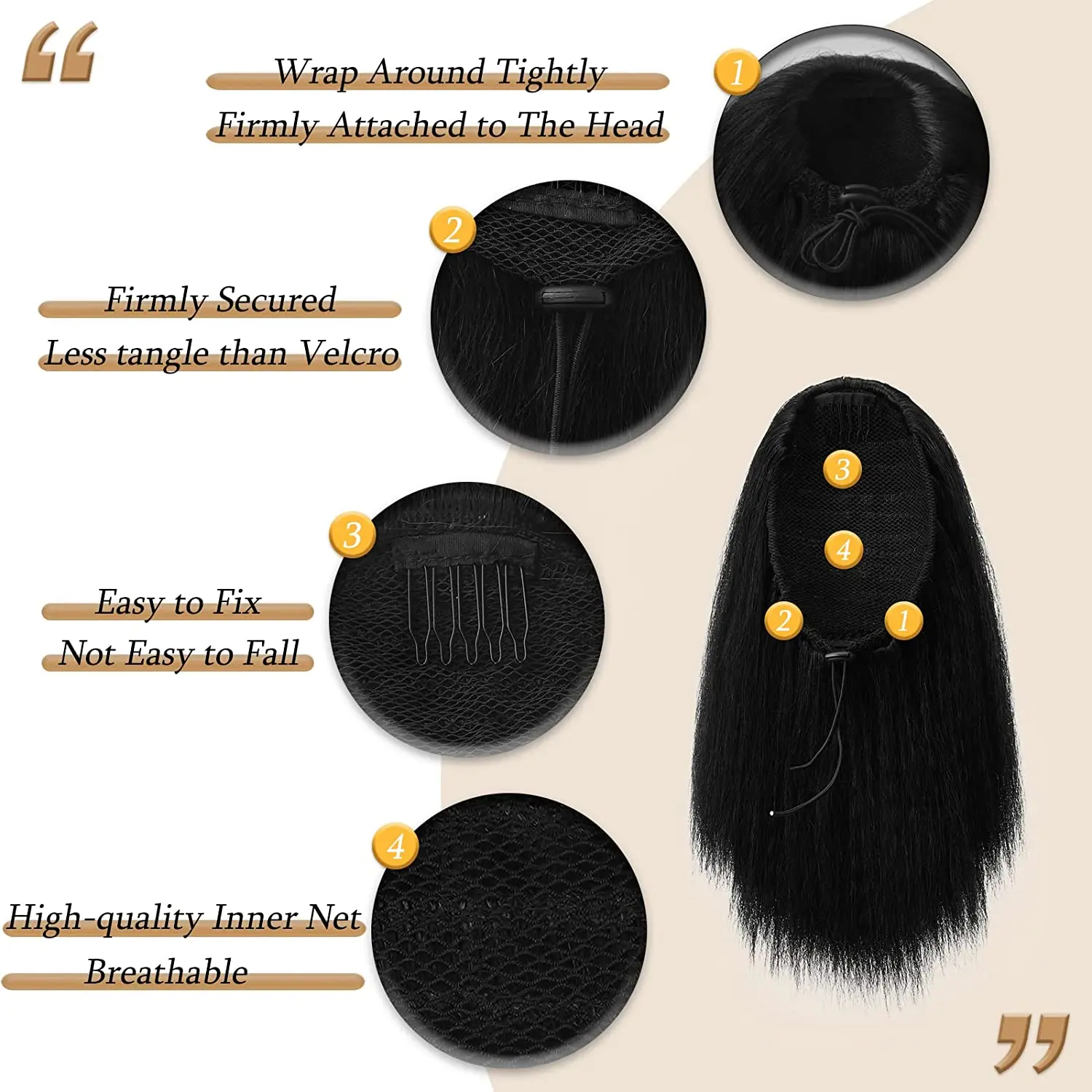 Yaki Kinky Straight Ponytail 8 Inch Short Drawstring Ponytail Hair Extensions Clip In Synthetic Pony tail Hairpiece For Women