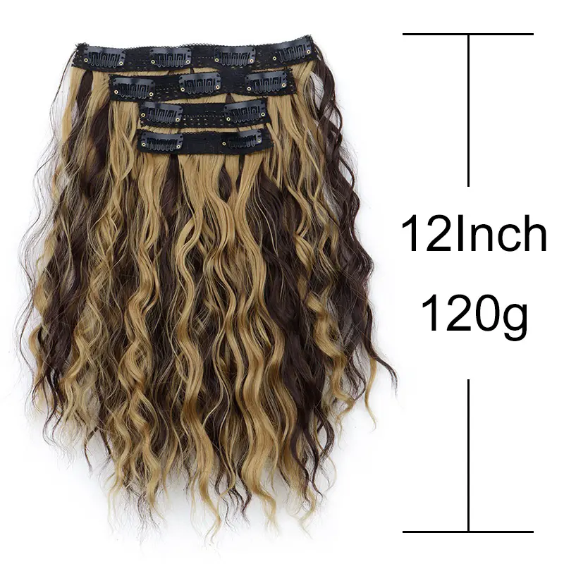 WIGSIN 12Inch Synthetic 4pcs/set Short Curly Wavy Hair Extension Mid-Brown Hair Style Fluffy Hairpiece for Women