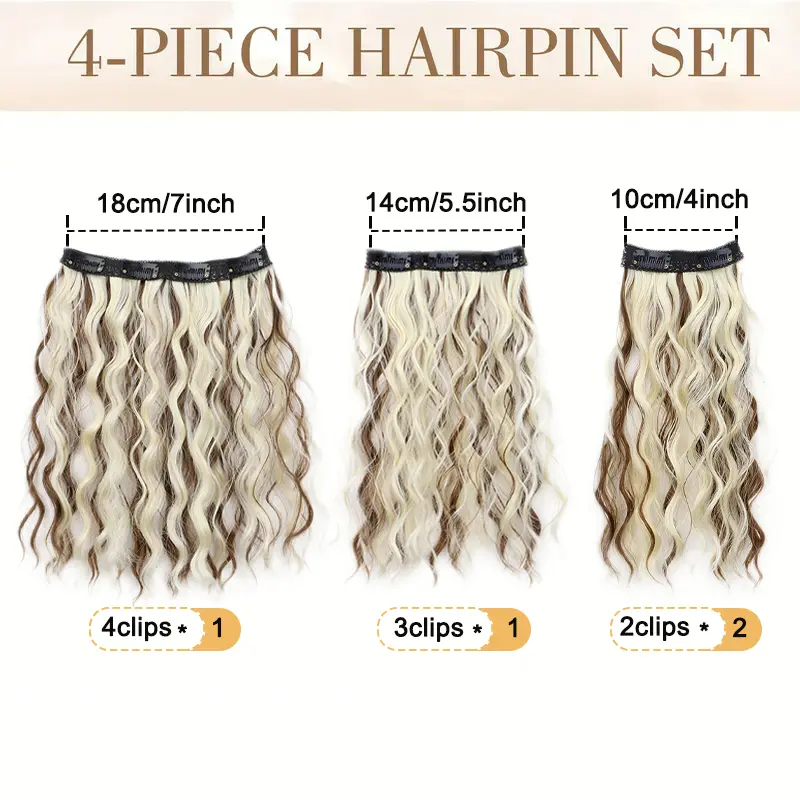 WIGSIN 12Inch Synthetic 4pcs/set Short Curly Wavy Hair Extension Mid-Brown Hair Style Fluffy Hairpiece for Women