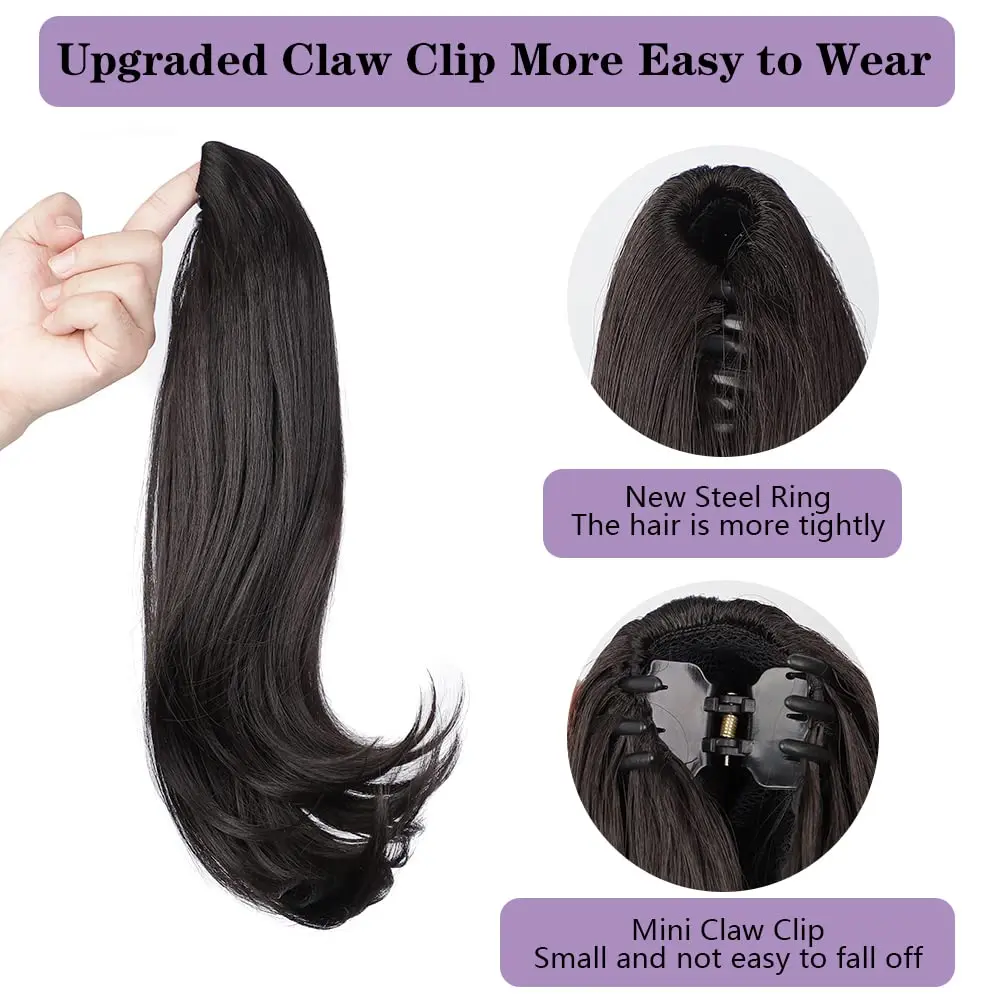 Synthetic Long Straight Claw Clip On Ponytail Hair Extensions 18Inch Heat Resistant Pony Tail Hairpiece For Women Daily Party