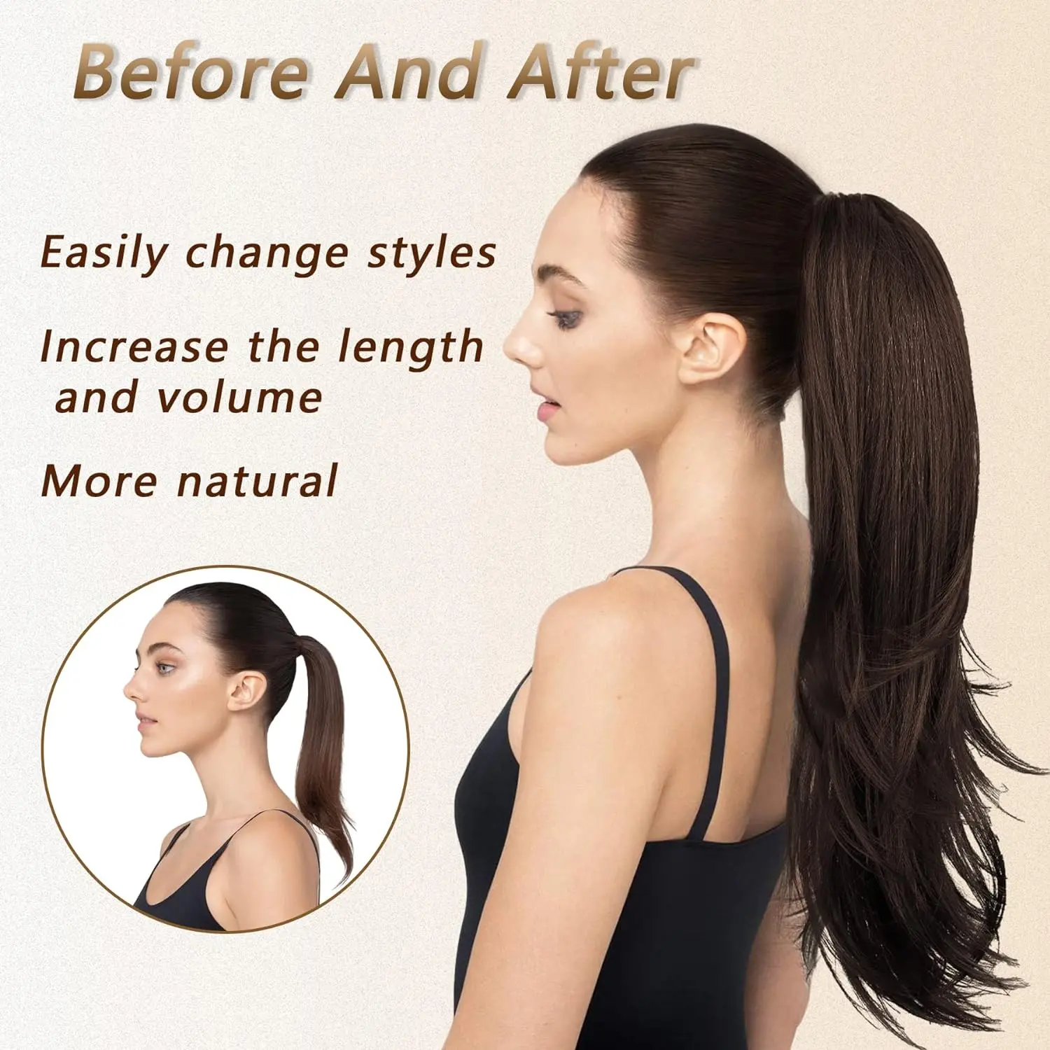 Synthetic Long Straight Claw Clip On Ponytail Hair Extensions 18Inch Heat Resistant Pony Tail Hairpiece For Women Daily Party