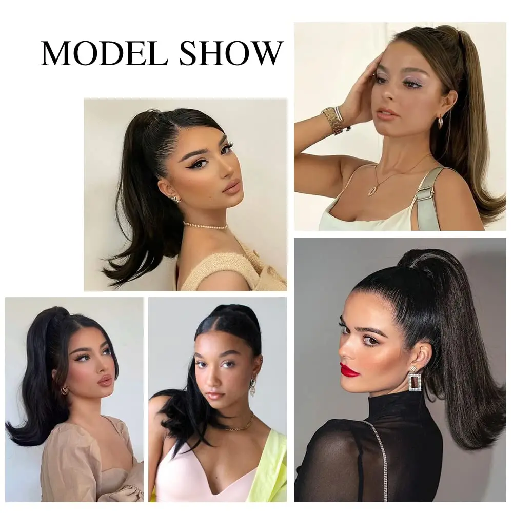 Synthetic Long Straight Claw Clip On Ponytail Hair Extensions 18Inch Heat Resistant Pony Tail Hairpiece For Women Daily Party