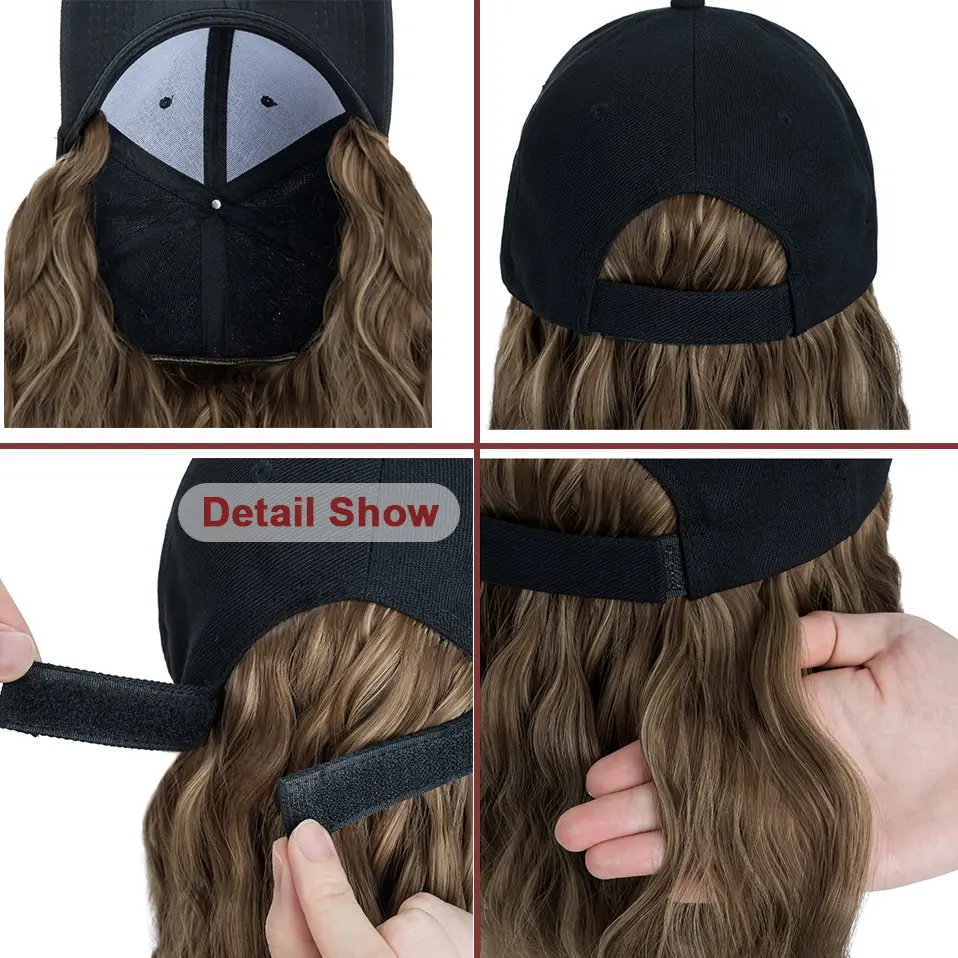 Hat Wig for Women 8''16''Wave Baseball Cap Wig with Curly Hair Extensions Wig Synthetic Wave Wig Hat Adjustable Baseball Hat Wig