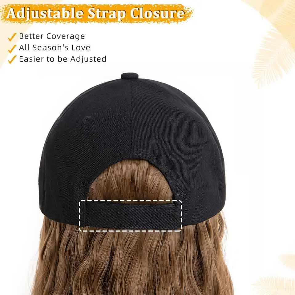 Hat Wig for Women 8''16''Wave Baseball Cap Wig with Curly Hair Extensions Wig Synthetic Wave Wig Hat Adjustable Baseball Hat Wig