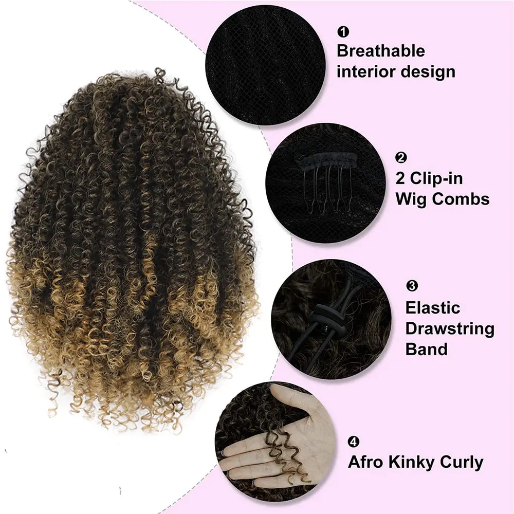 Alororo Drawstring Puff Ponytail Afro Kinky Curly Hair Extension Synthetic Clip in Pony Tail African Hairpiece For Black Women