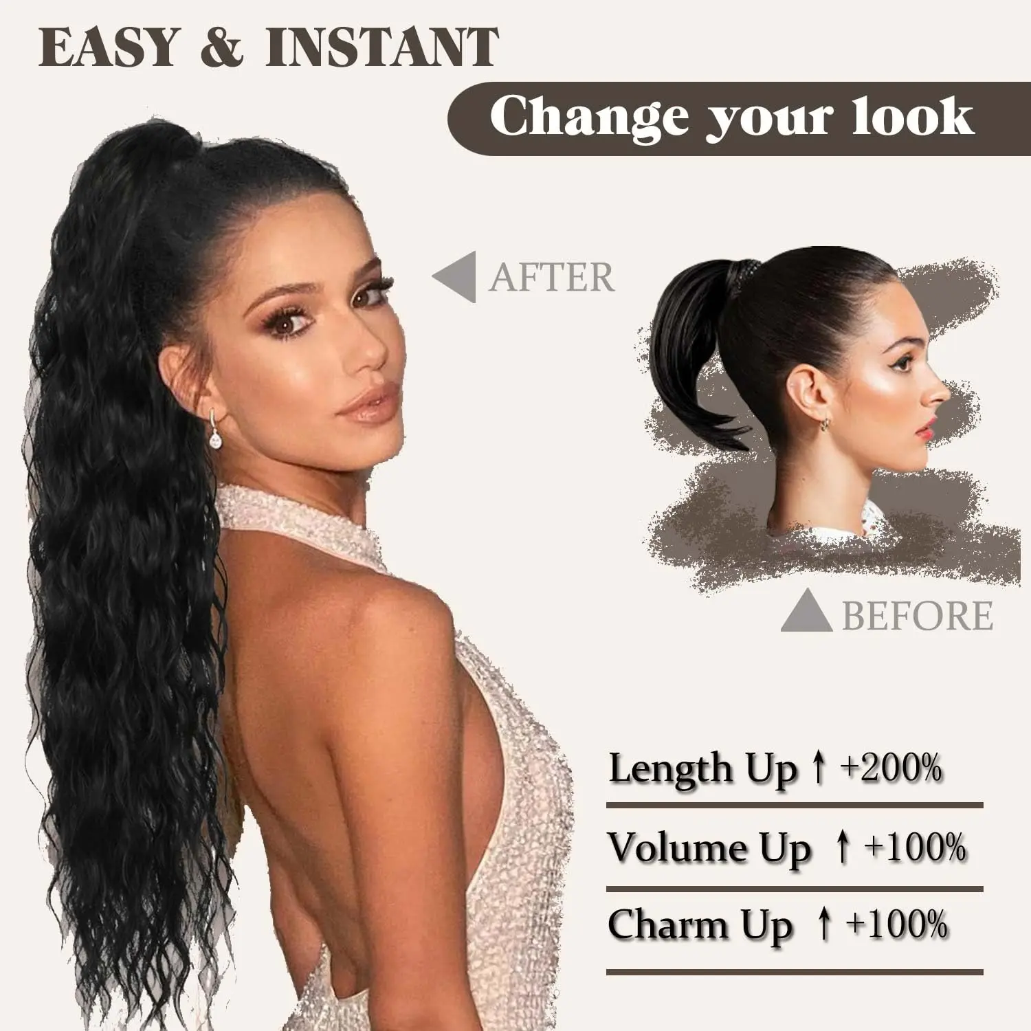 Synthetic Long Curly Ponytail Hair Extensions For Black Women Drawstring Ponytail Hair Extension Natural Water Curls Ponytail
