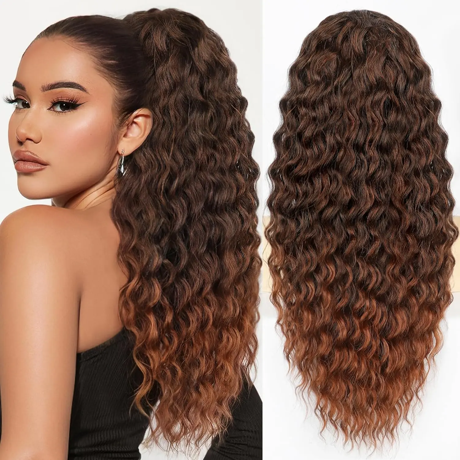 Synthetic Long Curly Ponytail Hair Extensions For Black Women Drawstring Ponytail Hair Extension Natural Water Curls Ponytail