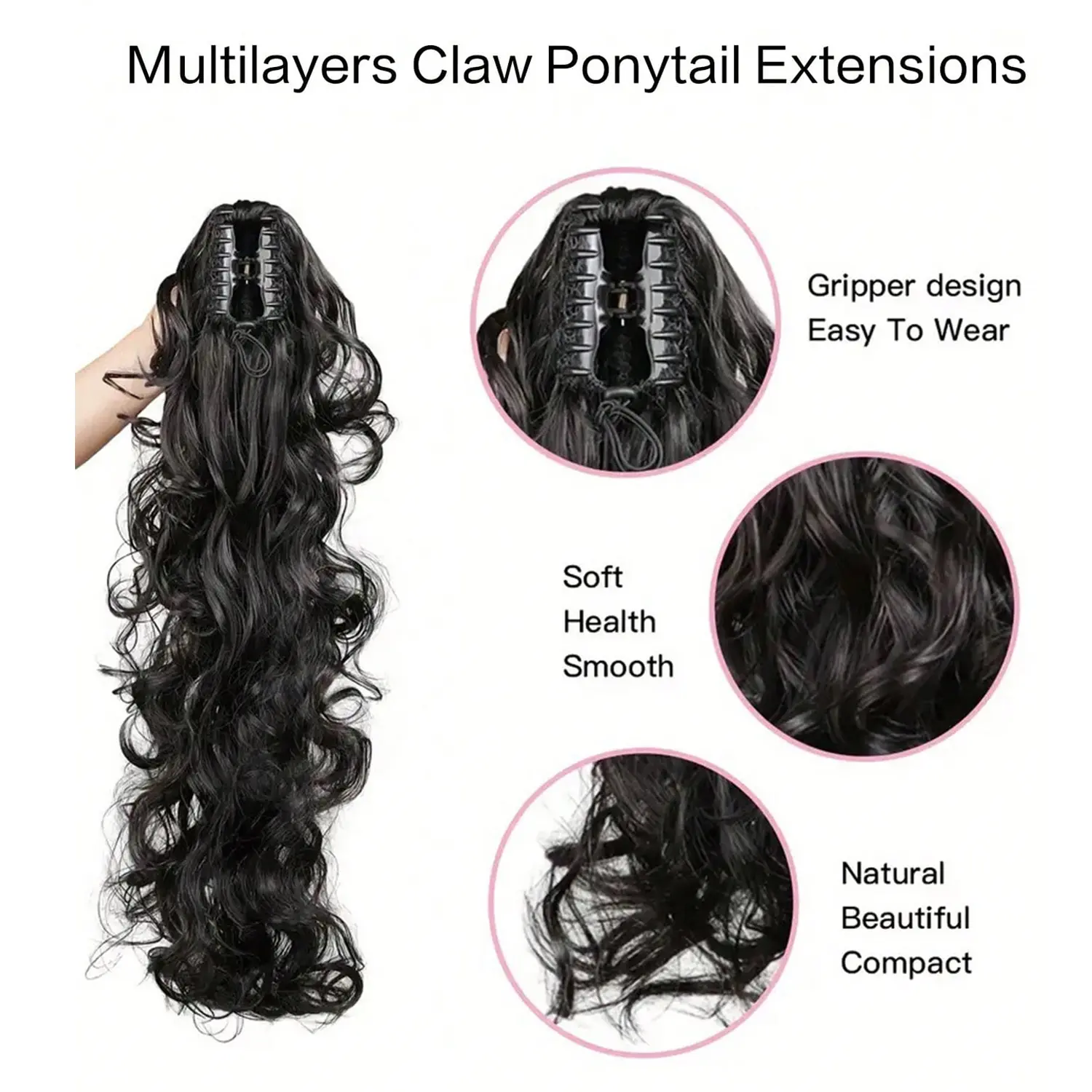 Multi Layered Ponytail Extension Claw Ponytail Hair Extensions 30 Inch Long Curly Wavy Ponytail Synthetic Hairpieces for Women