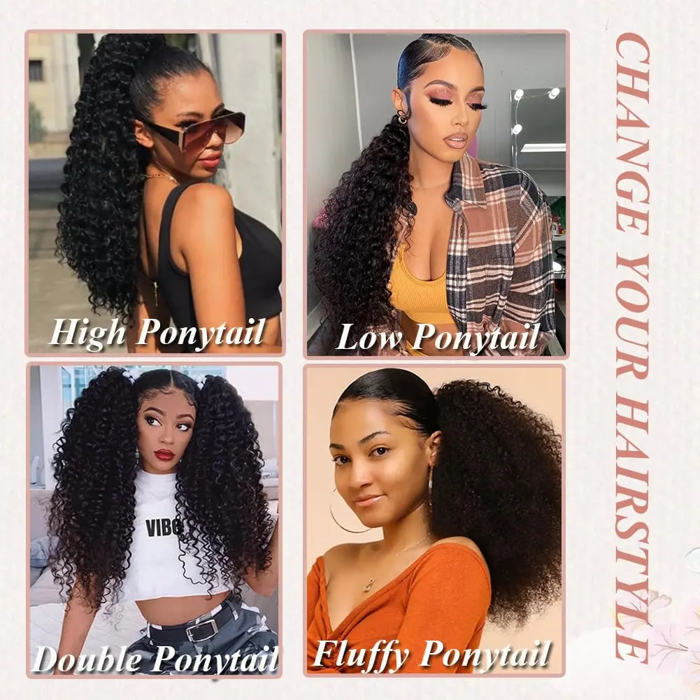 Synthetic Long Curly Ponytail Hair Extensions For Black Women Drawstring Ponytail Hair Extension Natural Water Curls Ponytail
