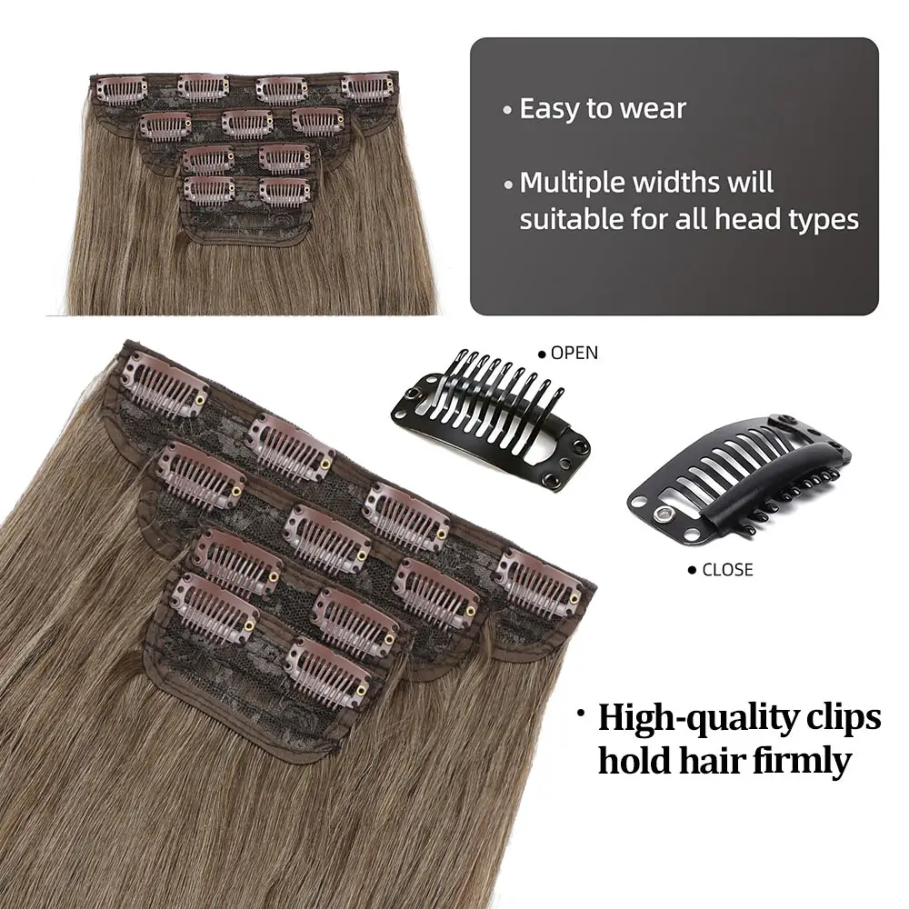 Gladys 220g 4pcs Synthetic Clip In Hair Extensions Brown Blonde Black 22 Inch Heat Resistant Long Wavy Thick Hairpiece For Women