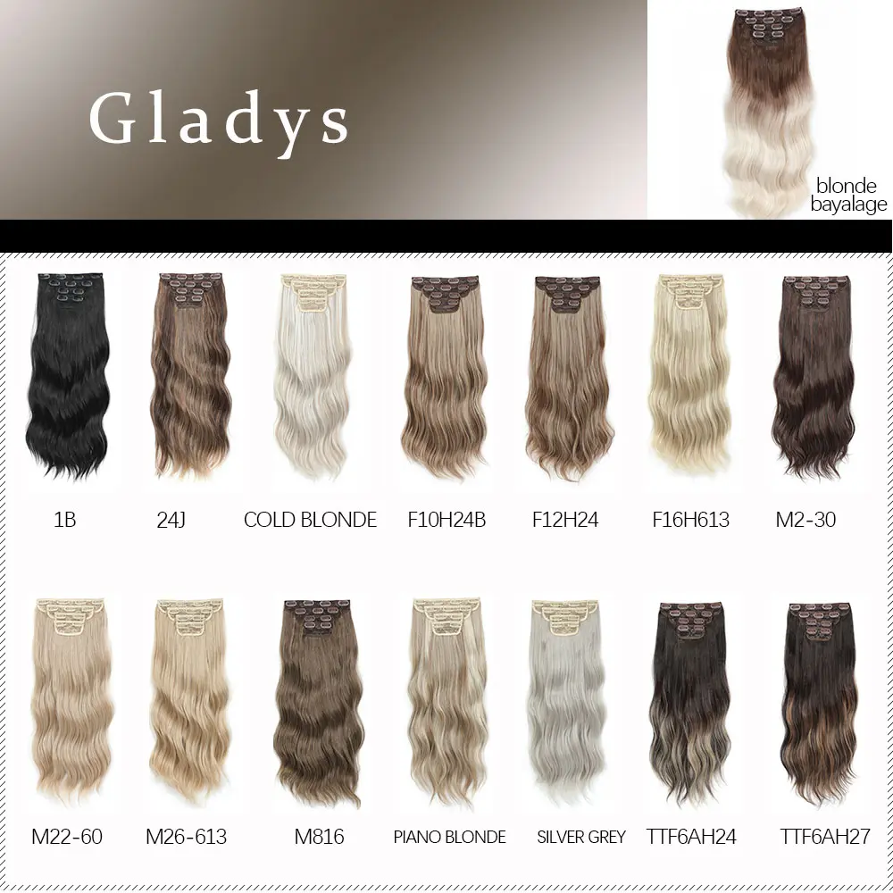 Gladys 220g 4pcs Synthetic Clip In Hair Extensions Brown Blonde Black 22 Inch Heat Resistant Long Wavy Thick Hairpiece For Women