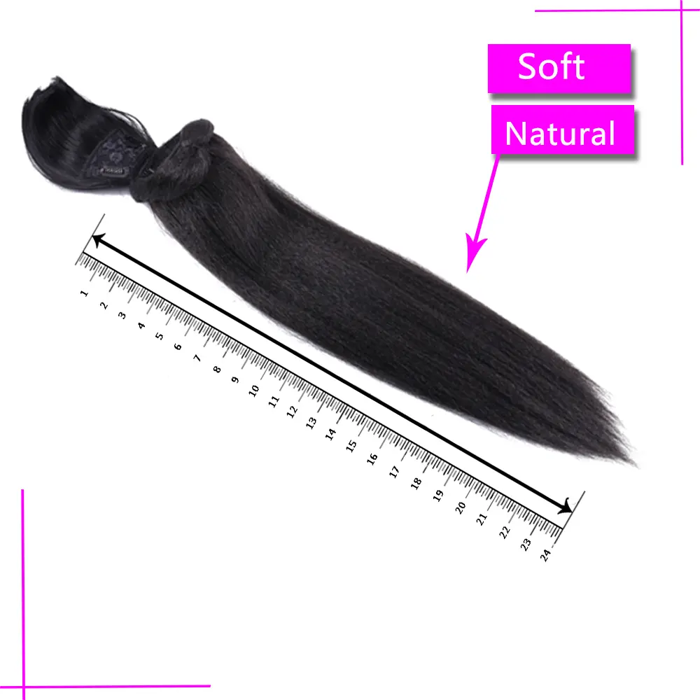 Long Kinky Straight Hair Ponytail With Bangs Fake Hair Bun And Bang Set Synthetic Pony Tail For Women Clip In Hair Extensions