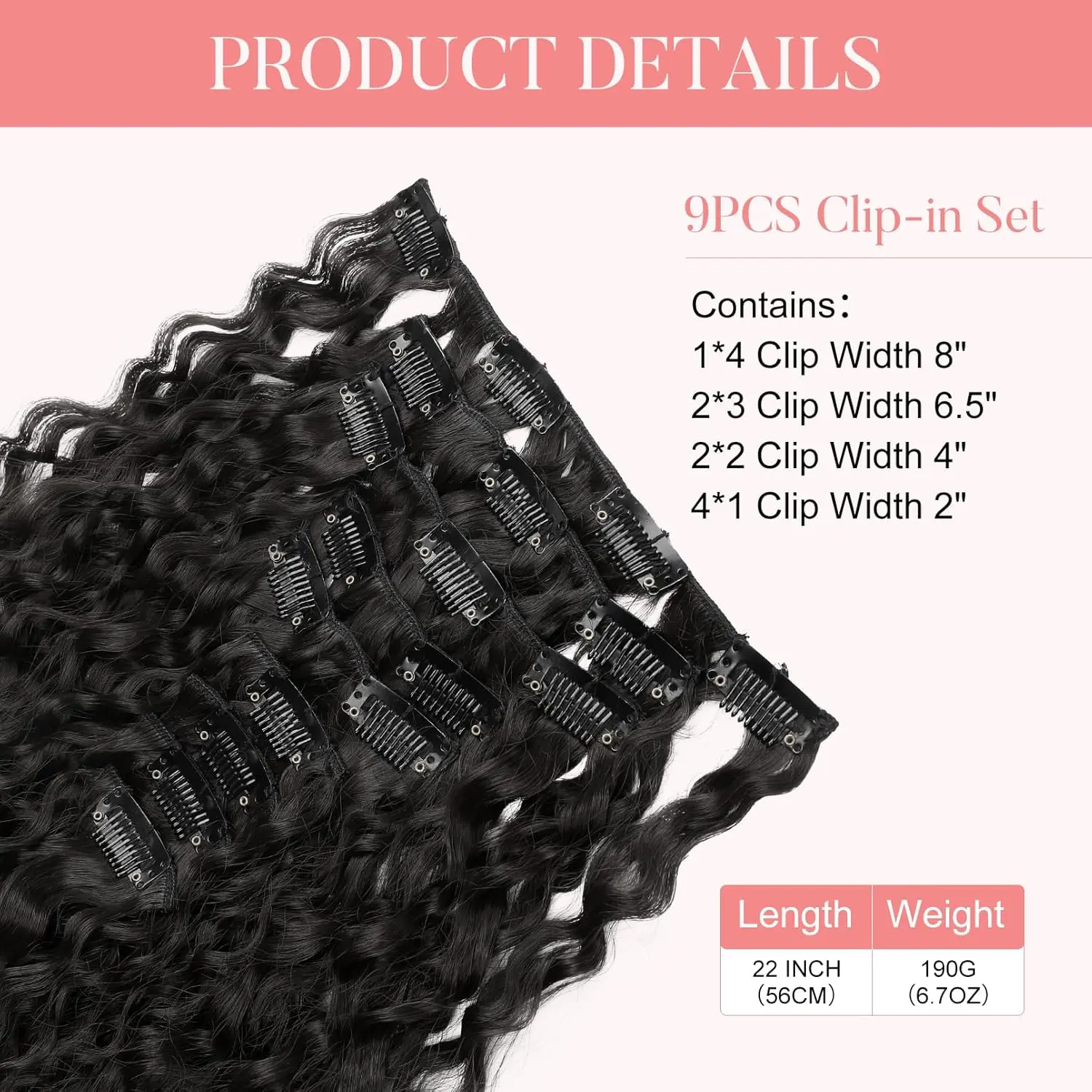 9PCS Clip in Hair Extensions 22 Inch Curly Hair Extension Long Soft Synthetic Hairpieces for Women