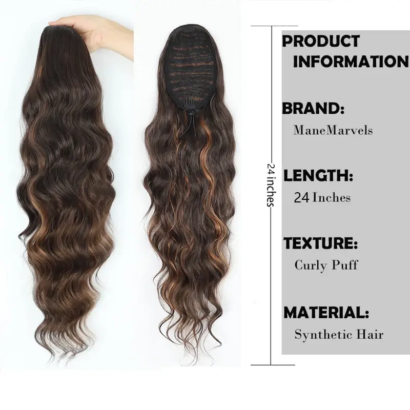 Long Synthetic Drawstring Ponytail Extensions 24 Inch Wave Clip in Pony Tail Hair for Women Blonde Body Wavy Fake Tail Hairpiece