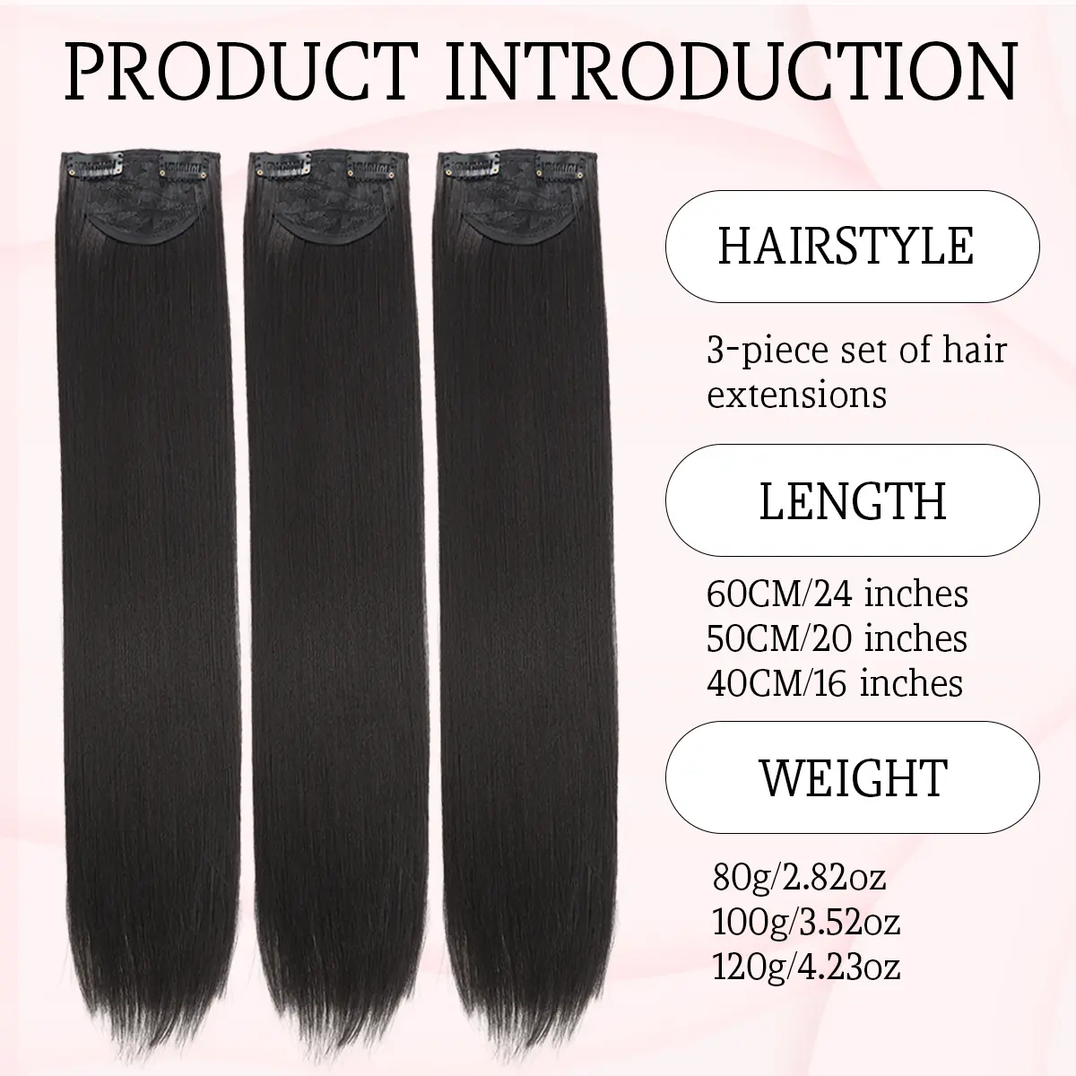 16-24 inch synthetic hair extension Wig patch invisible seamless for women three straight to increase hair volume