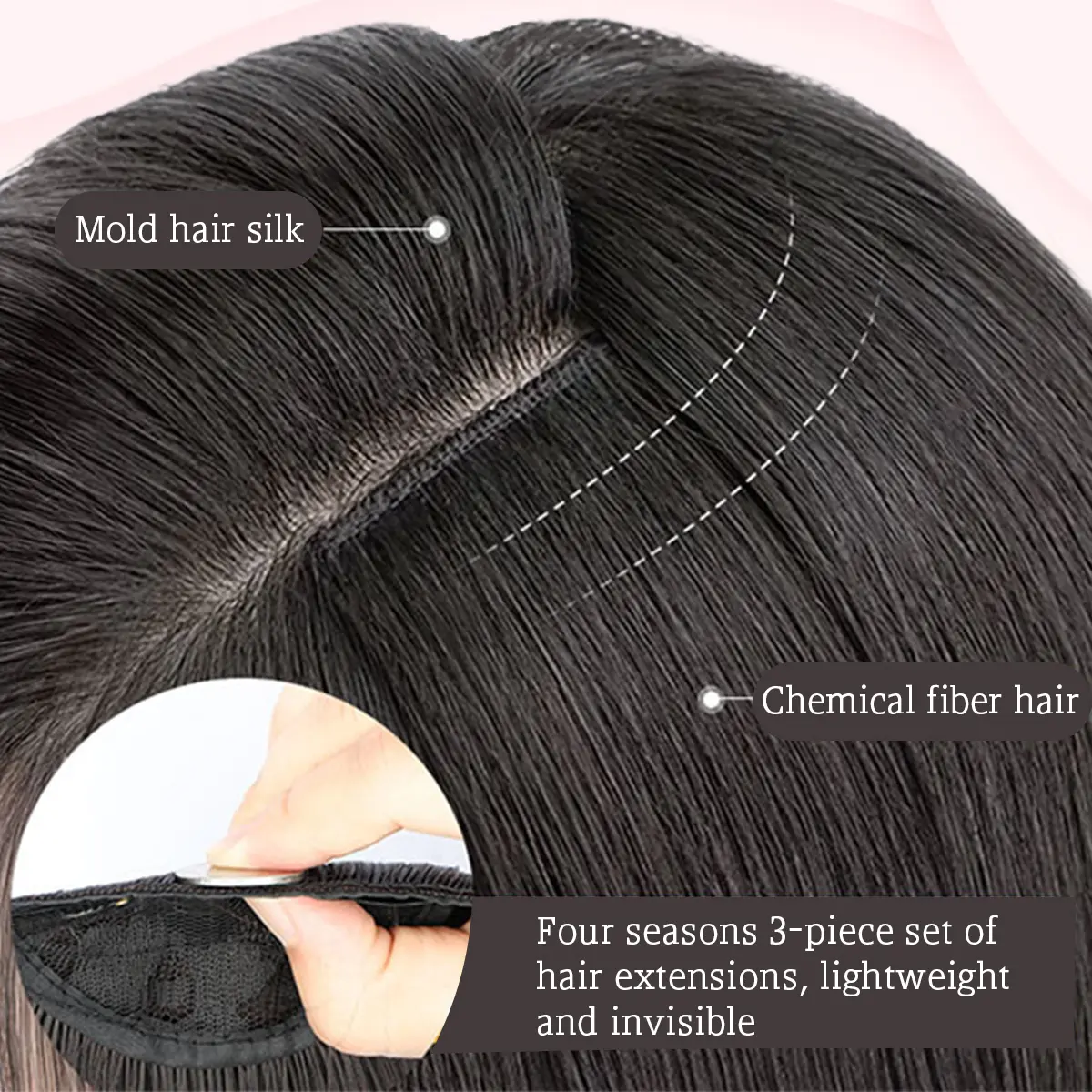 16-24 inch synthetic hair extension Wig patch invisible seamless for women three straight to increase hair volume