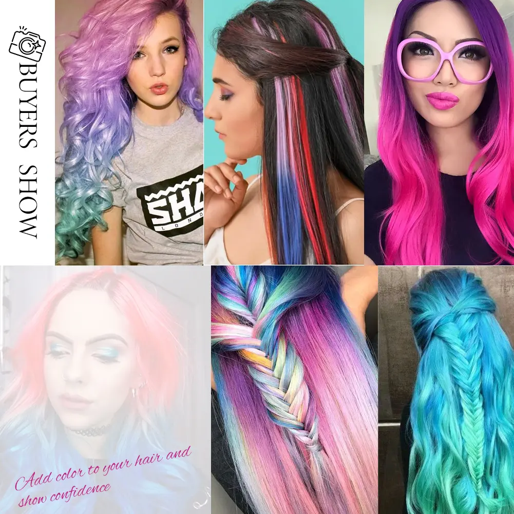 5PCS/set  Clip in Hair Extensions Synthetic Hairpieces Colored Party Highlights  for Girls 18 inches Multi-colors Straight Hair