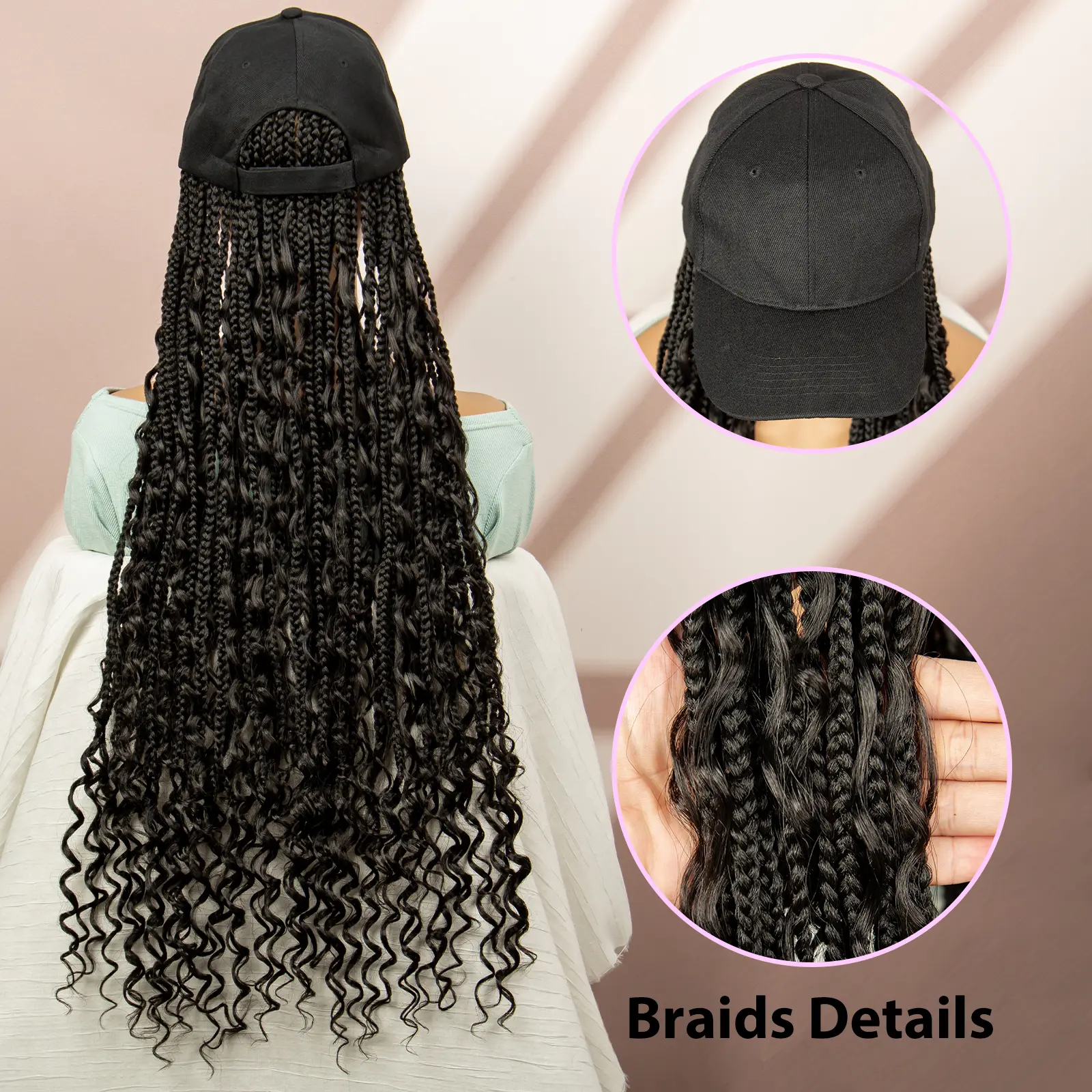 Synthetic Baseball Cap Wig with Hair Hat Wig Braided Wig for Women Hair Extensions Boho Braids Hat Wig Natural Color