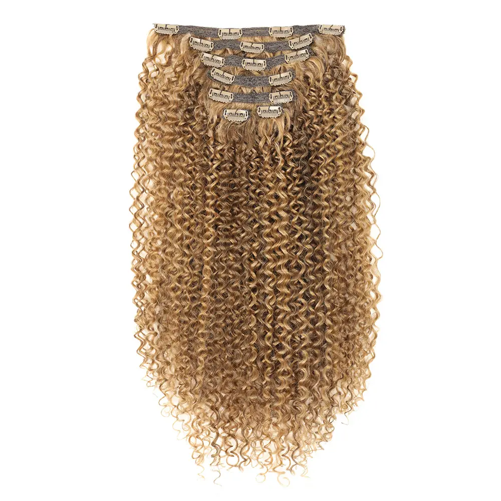 Synthetic Kinky Curly Hair Extensions Clip Ins for Black Women Brazilian Remy Hair Extensions 7 Pcs with 24 Clips Natural Blonde