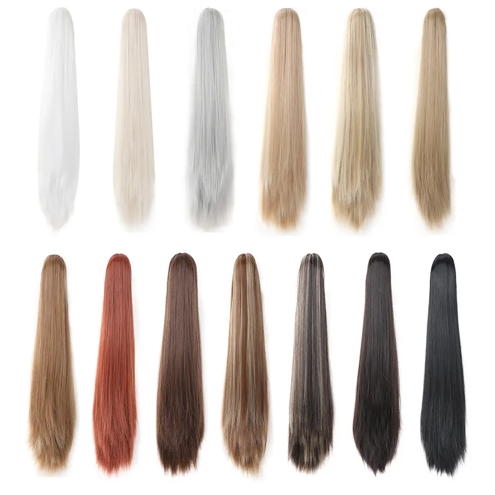 Long Straight Pony Tail Claw Clip Wig in Ponytail Extension Natural Soft High Quality Synthetic Hairpiece for Women Girls