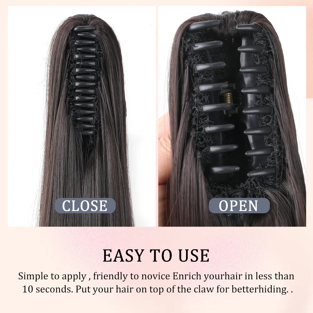 Long Straight Pony Tail Claw Clip Wig in Ponytail Extension Natural Soft High Quality Synthetic Hairpiece for Women Girls