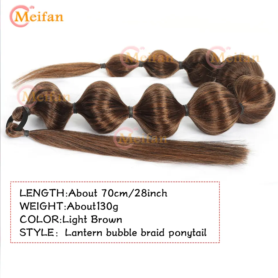MEIFAN Synthetic Long Bubble Braid Ponytail Hair Extensions Black Brown Bubble Ponytail Wrap Around Lantern Ponytail For Women