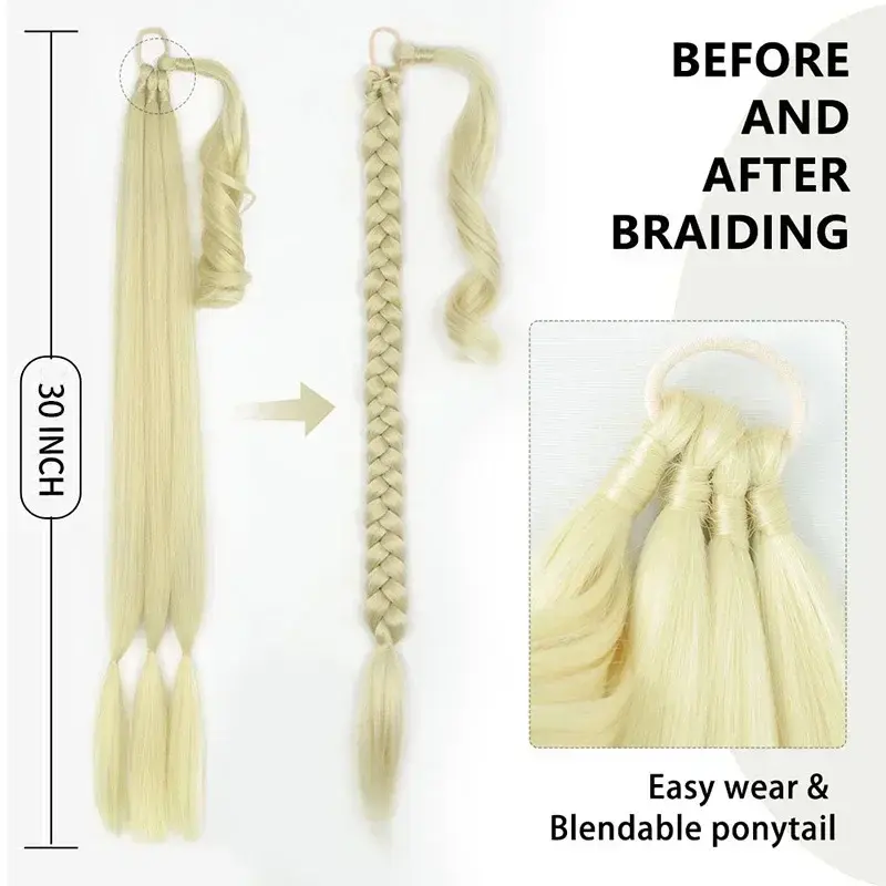 30 Inch Braided Ponytail with Rubber Synthetic DIY Blonde Braids False Hair Ponytail for Women Long Braid Horse Tail Extensions