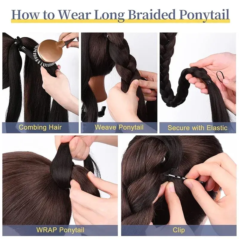30 Inch Braided Ponytail with Rubber Synthetic DIY Blonde Braids False Hair Ponytail for Women Long Braid Horse Tail Extensions
