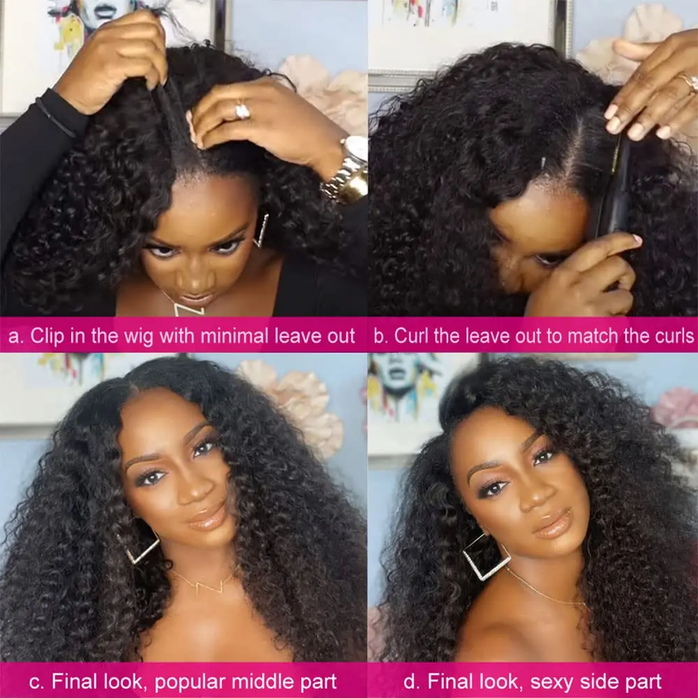Curly U Part Wigs Kinky Curly Synthetic Hair Wigs for Black Women V Shape Wigs No Leave Out Glueless Full Head Clip In Half Wig