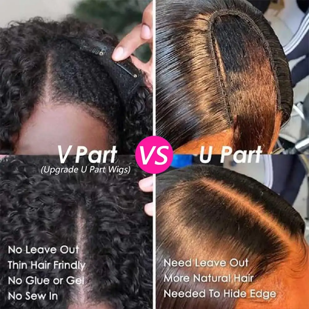 Curly U Part Wigs Kinky Curly Synthetic Hair Wigs for Black Women V Shape Wigs No Leave Out Glueless Full Head Clip In Half Wig