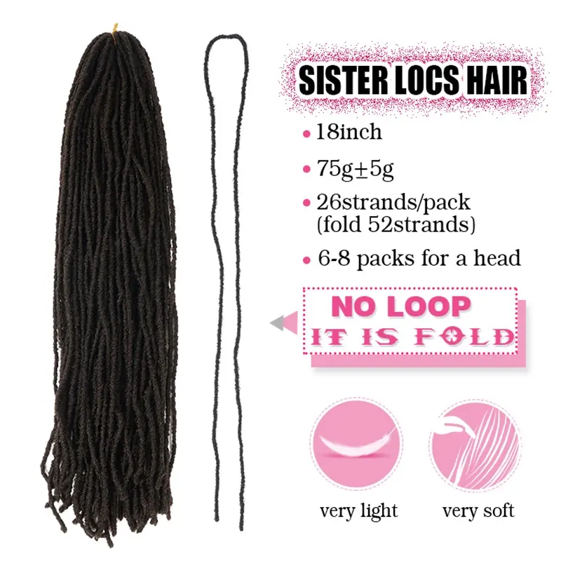 18 Inch Fake Hair Sister Locs Faux Locs Crochet Hair Accessories Synthetic Faux Locs Crochet Hair Extensions For Black Women