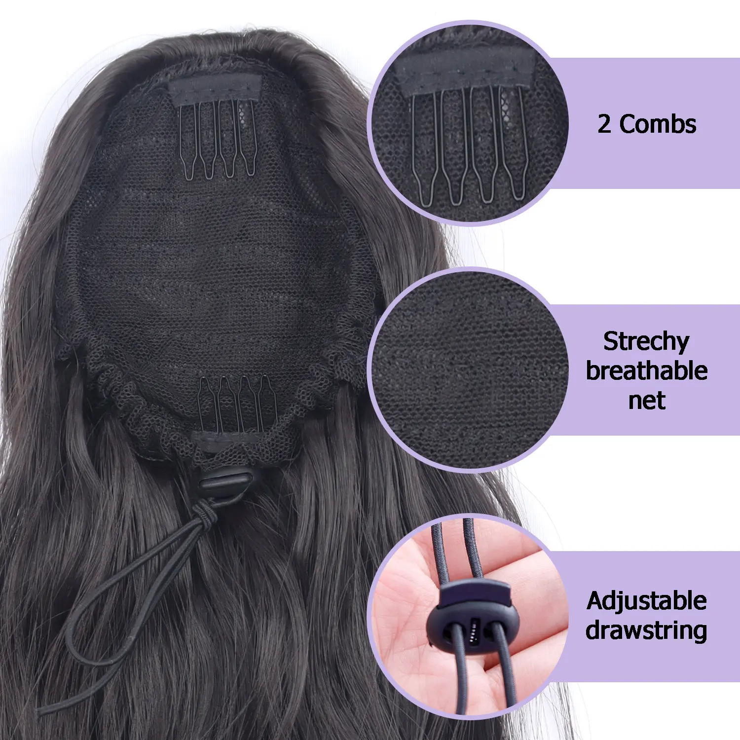 Synthetic Drawstring Ponytail Hair Extension 18Inch Long Curly Wavy Pony Tail Hairpieces for Women Brown Blonde Mixed Horsetail