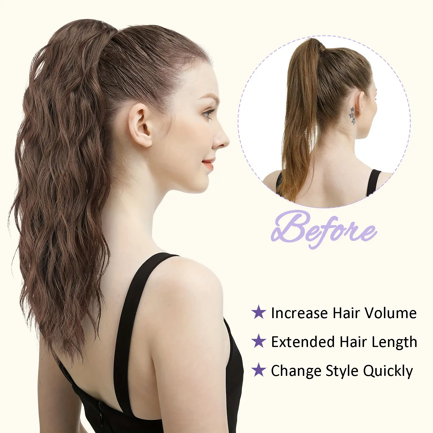 Synthetic Drawstring Ponytail Hair Extension 18Inch Long Curly Wavy Pony Tail Hairpieces for Women Brown Blonde Mixed Horsetail