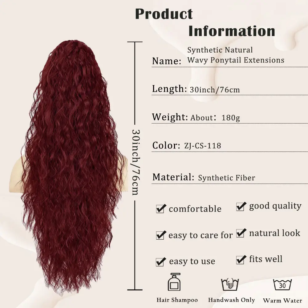 Synthetic Ponytail extension Claw Clip Ponytail 30inch Natural fluffiness Curly Wavy Ponytail ness  for women Daily Use