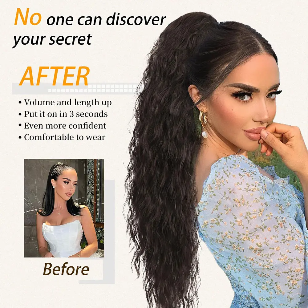 Synthetic Ponytail extension Claw Clip Ponytail 30inch Natural fluffiness Curly Wavy Ponytail ness  for women Daily Use