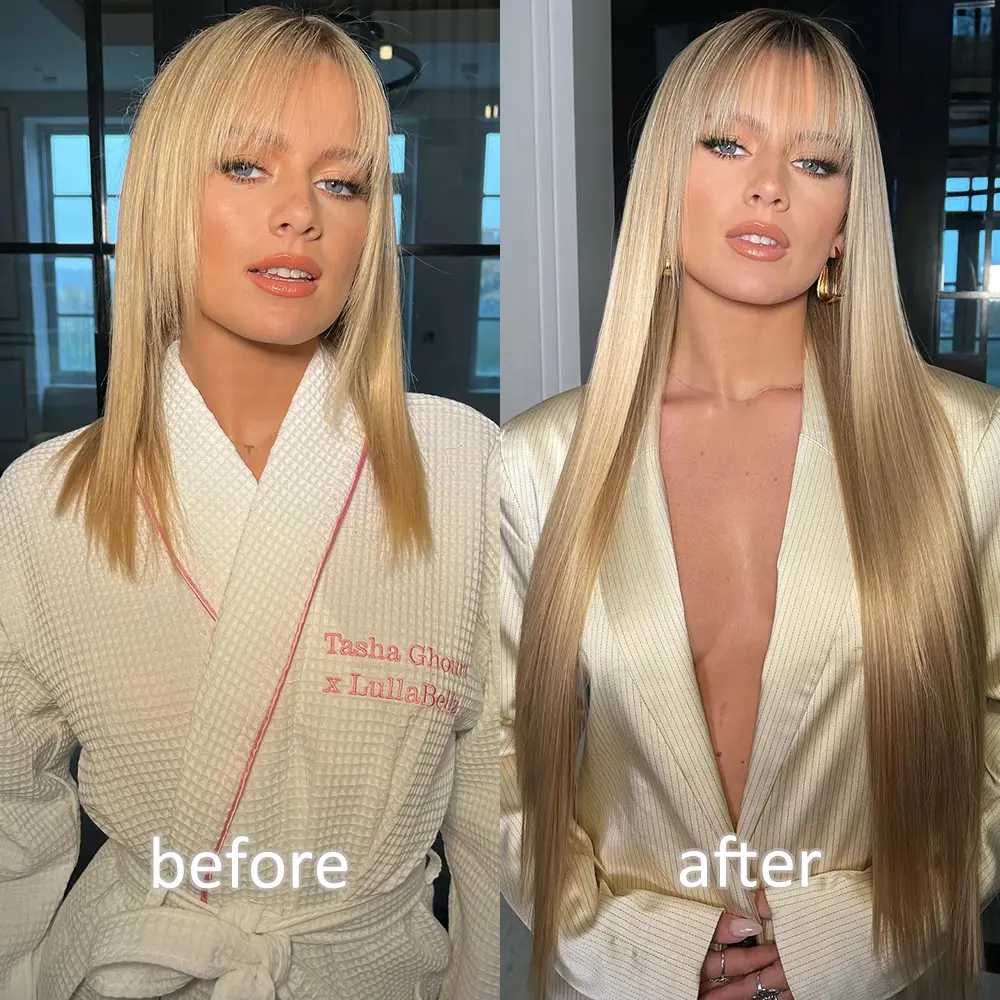 Synthetic 32Inch Hair Extensions OnePiece 5 Clips Long Straight Hairstyle Heat Resistant Fake Hairpiece For Women Natural Blonde