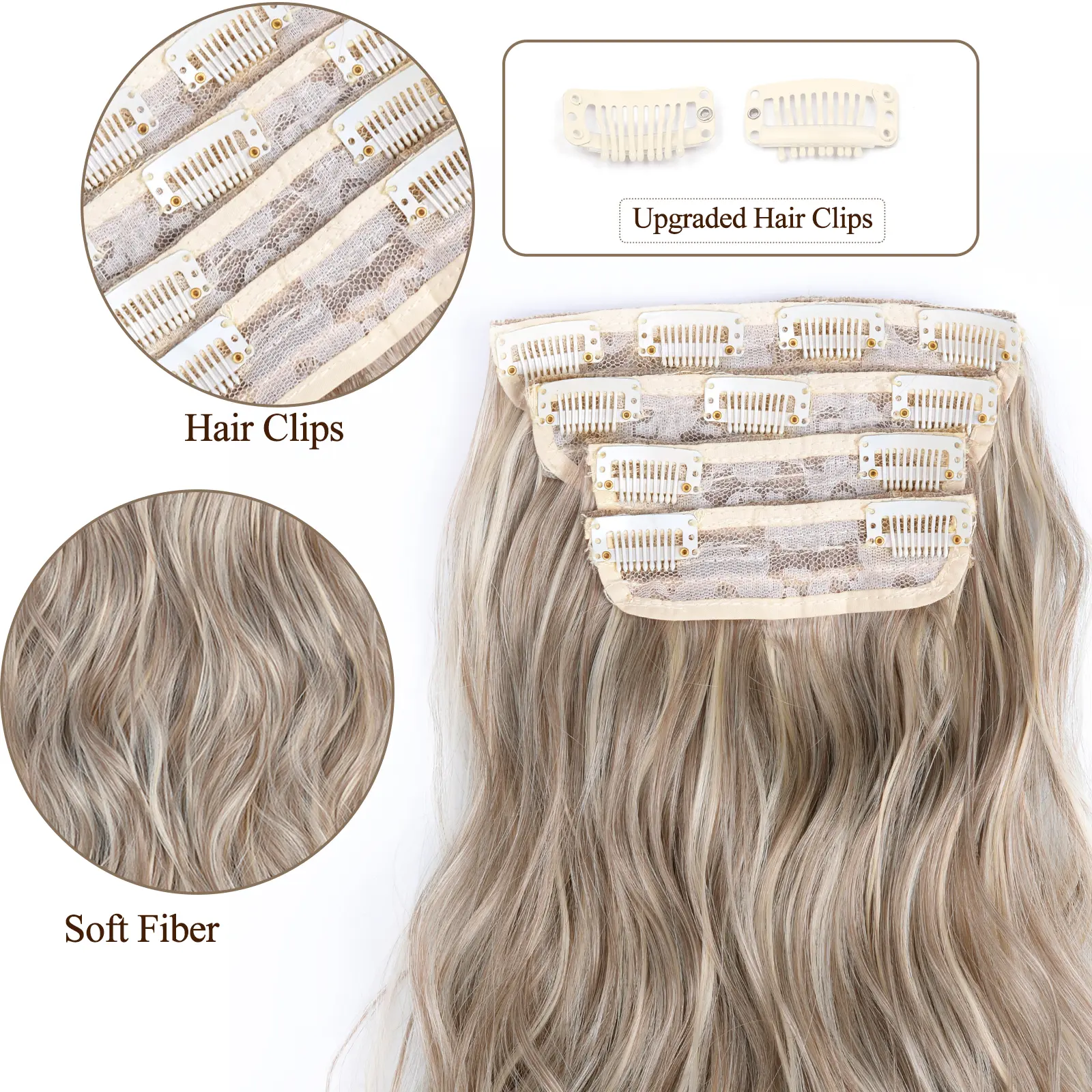 linwan Clip In Hair Extensions 4 PCS Full Head 20 Inch Long Curly Wavy Synthetic Hair Pieces Natural Wavy For Women Girls Hair