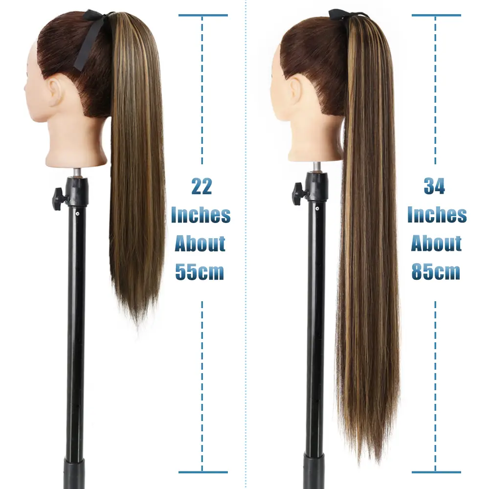 Synthetic Long Straight Ponytail Hair Extension Wrap Around Clip In Ponytail Fake Hair Heat Resistant Black Blonde For Women