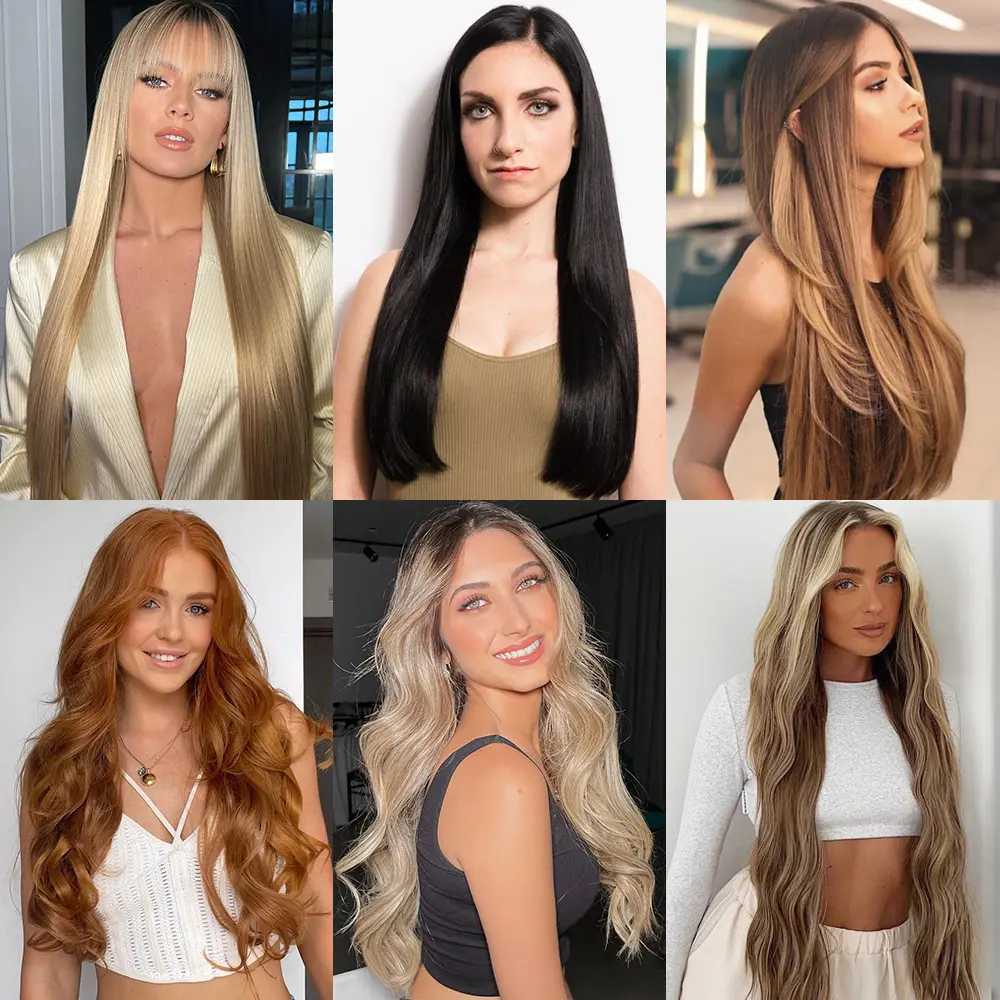 Synthetic 32Inch Hair Extensions OnePiece 5 Clips Long Straight Hairstyle Heat Resistant Fake Hairpiece For Women Natural Blonde