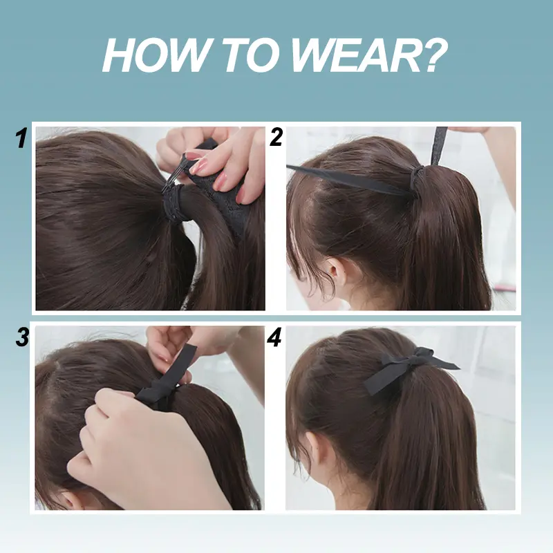 Synthetic Long Straight Ponytail Hair Extension Wrap Around Clip In Ponytail Fake Hair Heat Resistant Black Blonde For Women