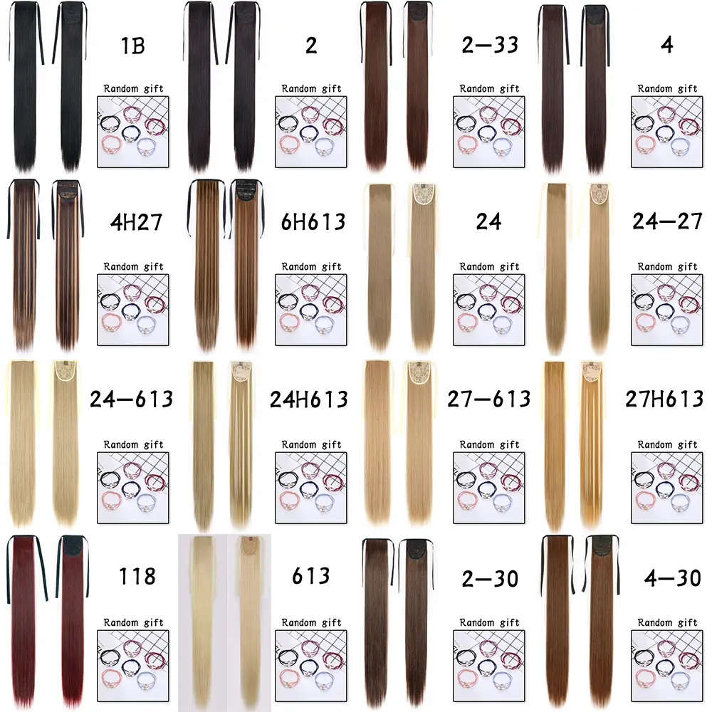 Synthetic Long Straight Ponytail Hair Extension Wrap Around Clip In Ponytail Fake Hair Heat Resistant Black Blonde For Women