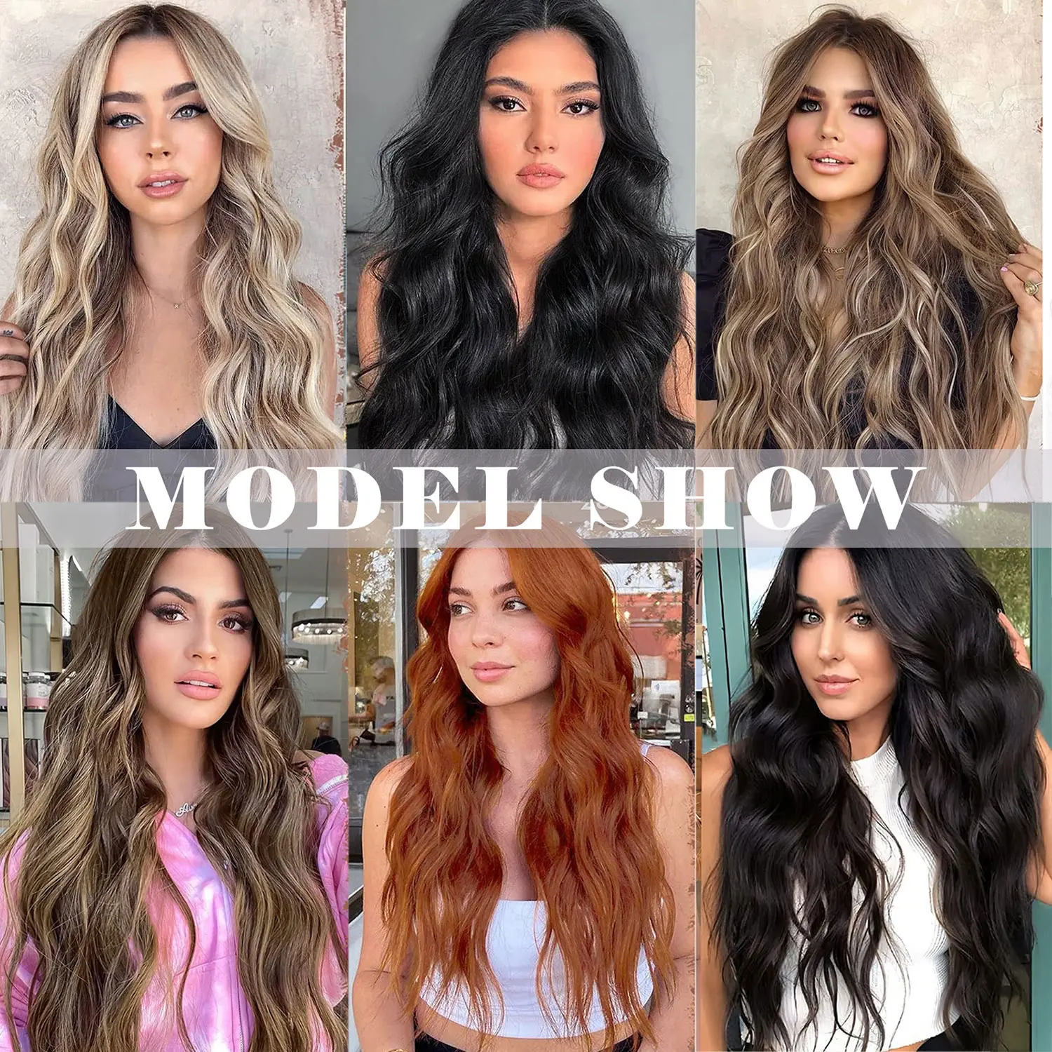 linwan Clip In Hair Extensions 4 PCS Full Head 20 Inch Long Curly Wavy Synthetic Hair Pieces Natural Wavy For Women Girls Hair