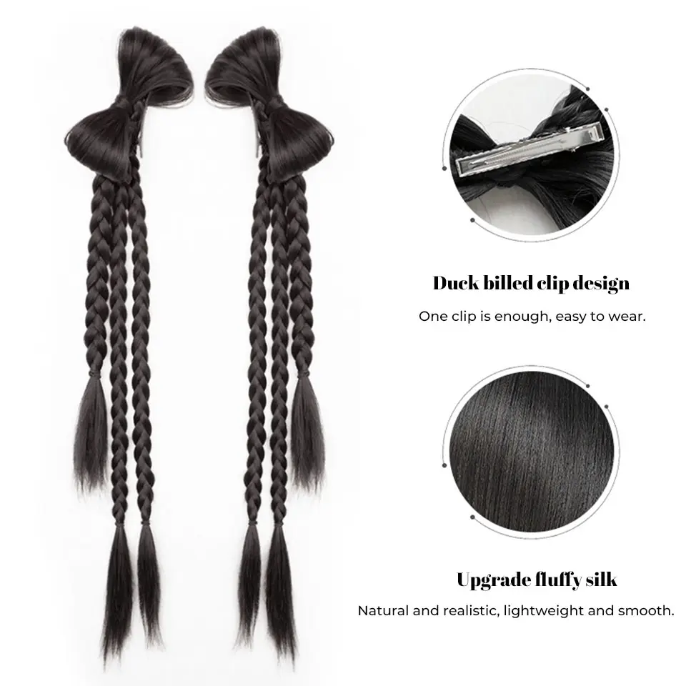 Synthetic Long Twist Bow Braid Ponytail Extensions With 22Inch Rubber Band Boxing Braided Hair Extensions For Women Daily