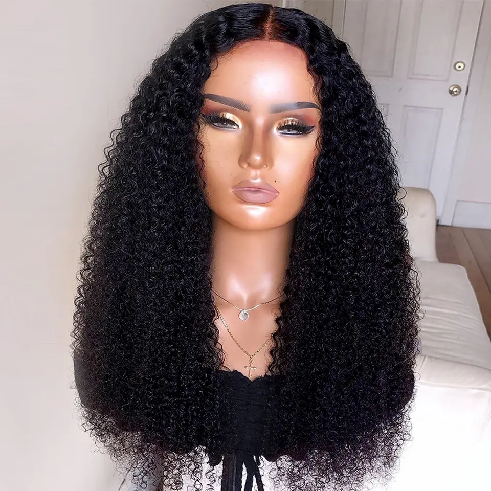 26 Inch 180Density Black Soft Long Kinky Curly Machine Wig For African Women High Temperature Cosplay Glueless Daily