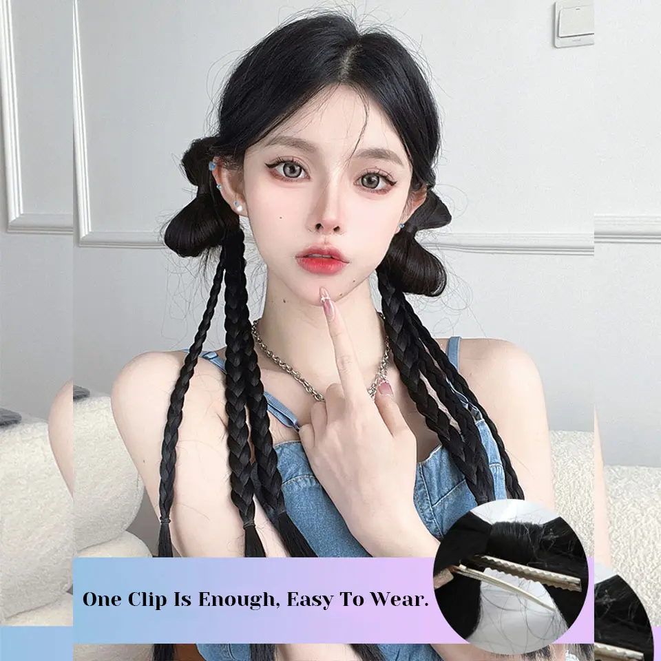 Synthetic Long Twist Bow Braid Ponytail Extensions With 22Inch Rubber Band Boxing Braided Hair Extensions For Women Daily