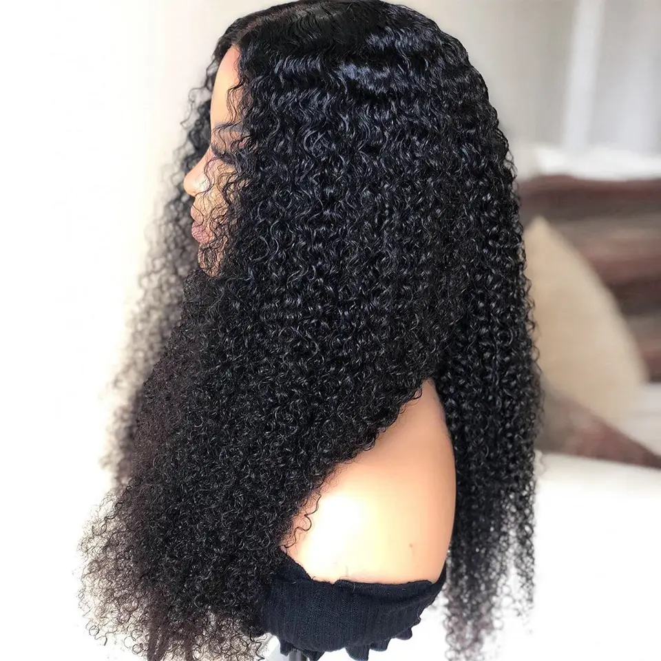26 Inch 180Density Black Soft Long Kinky Curly Machine Wig For African Women High Temperature Cosplay Glueless Daily