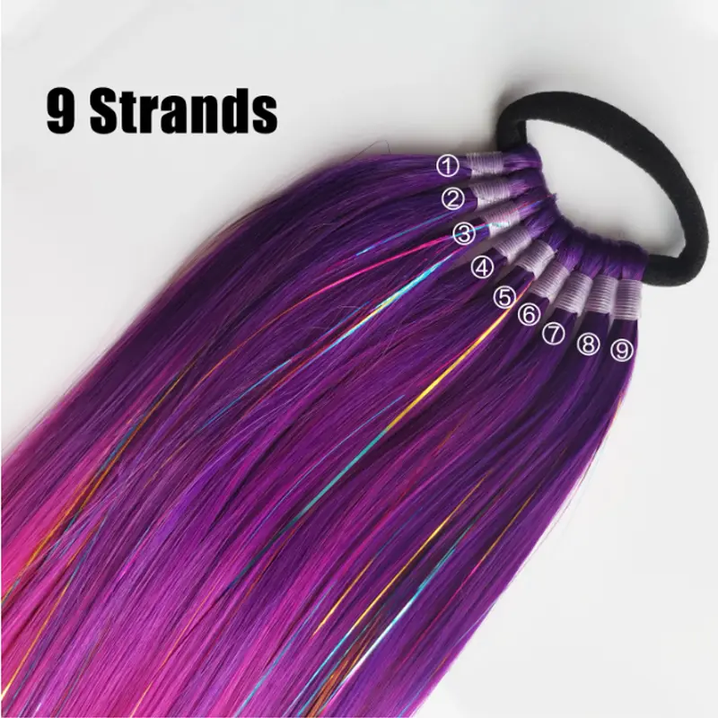 Synthetic 24Inch Colorful Hair Extensions Ombre Braid Ponytail Blend Hair Tinsel with Hair Hair Day Accessories For Women Girls