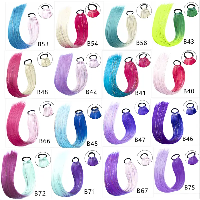 Synthetic 24Inch Colorful Hair Extensions Ombre Braid Ponytail Blend Hair Tinsel with Hair Hair Day Accessories For Women Girls