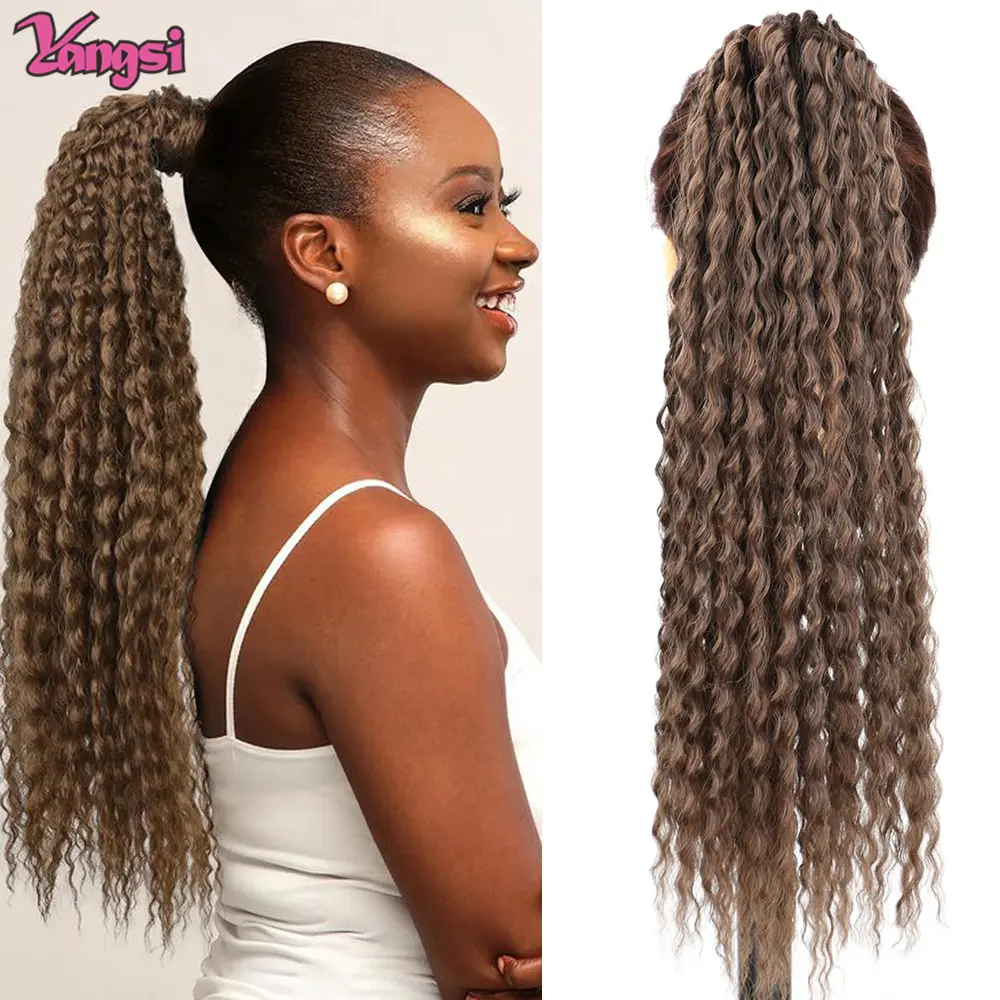Rubber Band hair styles with fake ponytail Black Blonde Color for Women Daily Party Christmas day Use Synthetic Hair Afro Curly